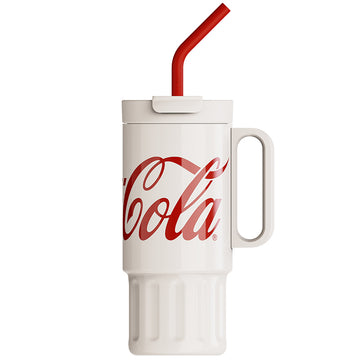 Coca-Cola-Termo Clásico Oficial Original de Acero Inoxidable 316 Grado alimenticio Fría/caliente hermética Portátil/Asa/Pajita/Boca Ancha antideslizante1200ml Blanco（188）